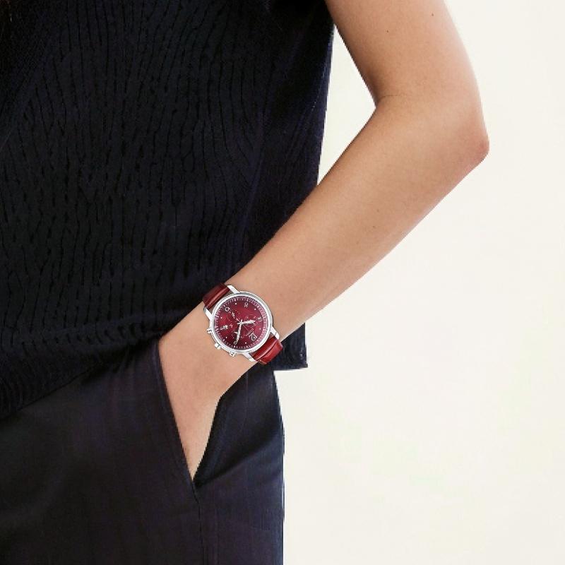 Citizen Waterproof Leather Strap Eco-Drive Quartz Watch Sapphire Glass Surface 38mm Fashion Watch Red Women watches FB1430-00W