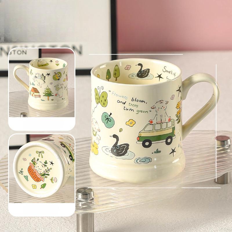 Керамическая кружка высокой ценности Ретро Милая чашка для молока Французский дом Микроволновая печь Можно нагревать Чашки для пары для женщин