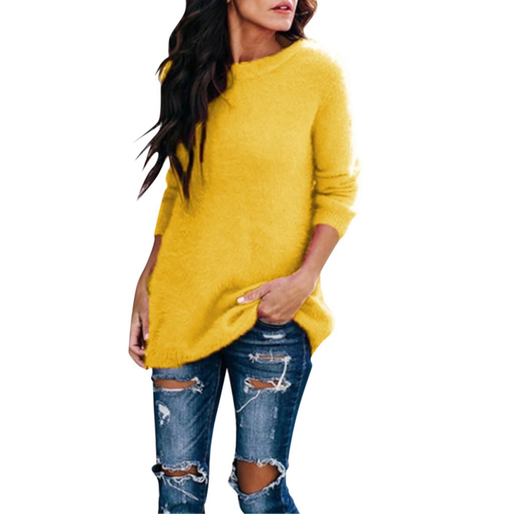 Женская бархатная однотонная блузка с круглым вырезом и длинными рукавами