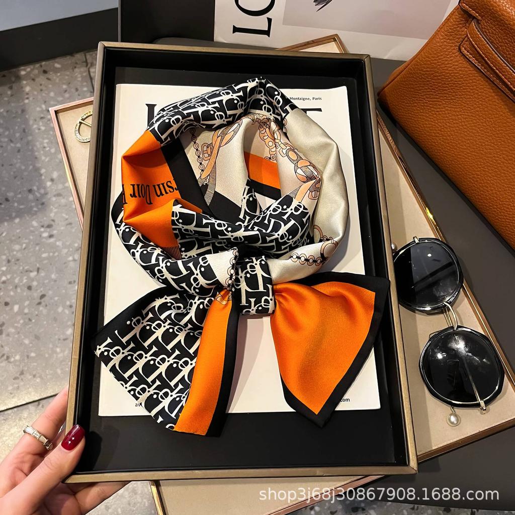New small scarf thin and narrow strip printed silk scarf women's new streamer fashionable versatile professional decoration scarf scarf