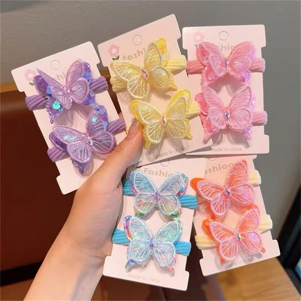 Glitter Butterfly Elastic Hair Ties For Girls Stretchy Non Toxic Hairbands Safe Hair Accessories For Kids