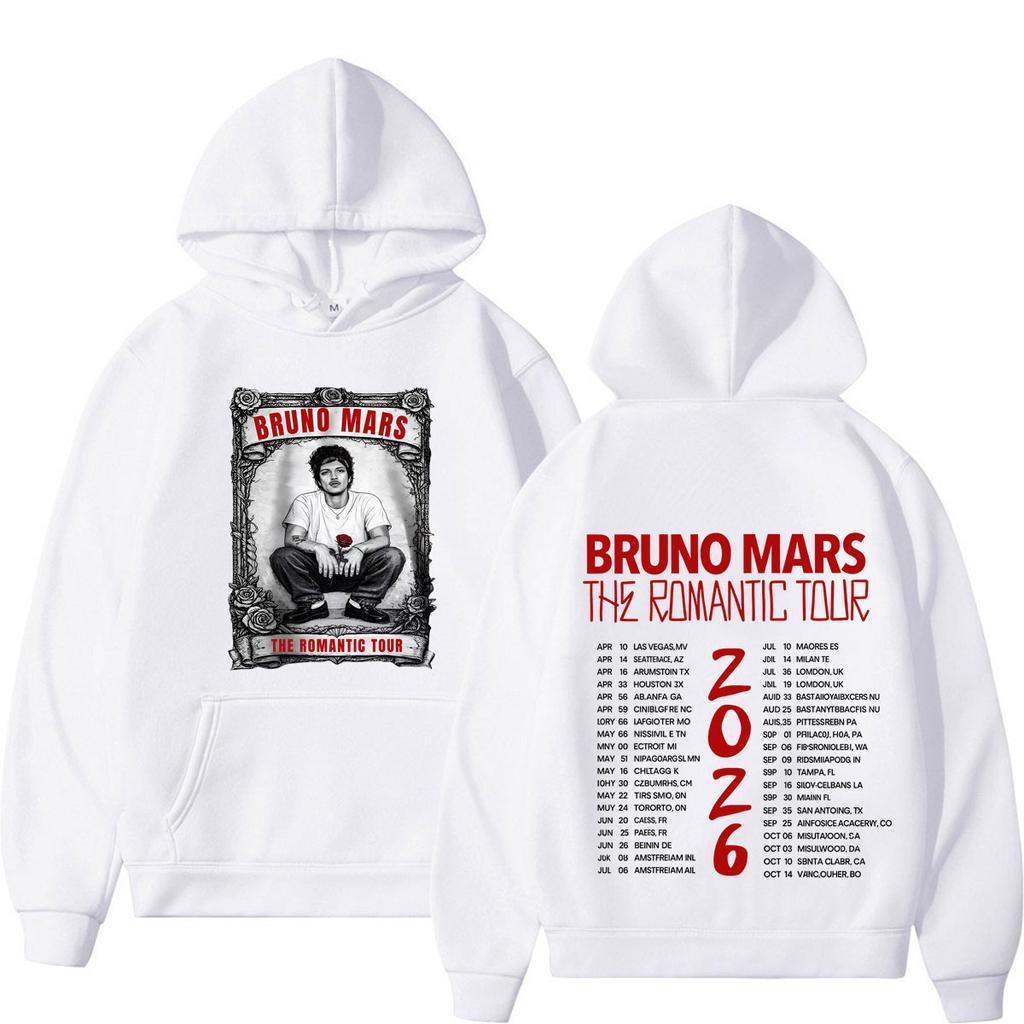Худи с принтом Bruno Mars The Romantic Tour Мужское Женское Винтажная Толстовка Зимняя Свободная Повседневная С Длинным Рукавом