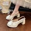 Fashion Comemore Bow Women Heeled Sandals Platform Loafers Shoes Woman Slingback 2025 Dress Shallow Summer Pumps Soft Leather Sandalias