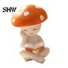 Nordic Style Home Accents Meditation Mushroom Resin Figurine, Cute Red Statue for Desk Office Small Desktop Decorations Living Room Tabletop