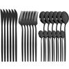JANKNG Western 24pcs Dinnerware Set Stainless Steel Cutlery Set Black Knife Fork Spoon Silverware Set Flatware Set Tableware Set