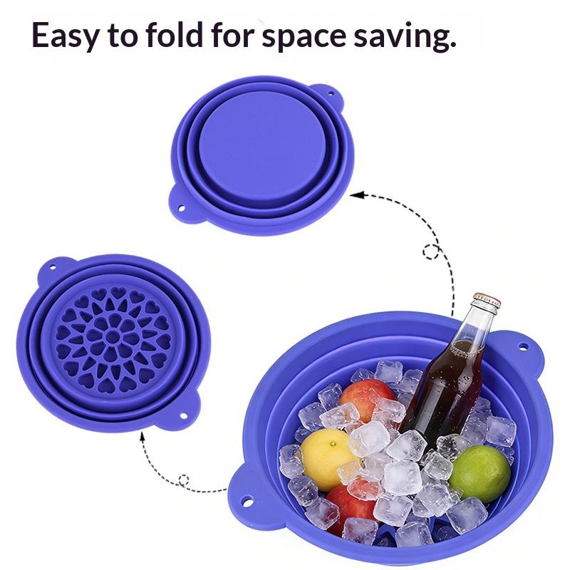Round Basin Frozen Fruit Beverage Beer Snack Ice Compress Face Wash Fresh-Keeping MultiFunctional Silicone Outdoor Folding Bowl