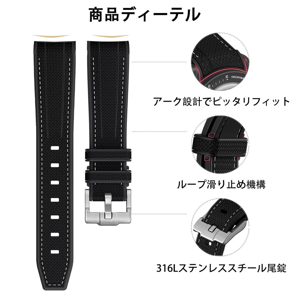 Jumpsunfun 20mm Watch Band for Omega and Silicone Strap with Quick Release Replacement Black with Red Stitching X, Swatch, Speedmaster, MoonSwatch,