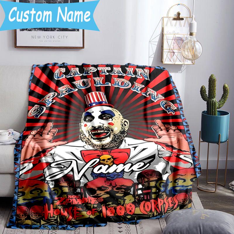 1PC Custom Name Clown Horror Throws Blanket Flannel Blankets for Couch Bed Gifts for Men Women Travel Picnic Christmas fan Gifts