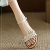 Модная Обувь Женская Сандалия 2025 Женская Девочки Бежевый Новый Летний Комфорт Низкий Ретро Ремешок На Пятке Квадратный Каблук Резина