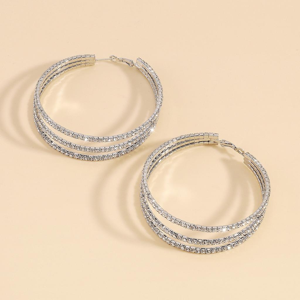 Преувеличенные многослойные круглые серьги, полностью украшенные стразами, серьги-кольца в стиле ночного клуба, сексуальные серьги в стиле ретро.