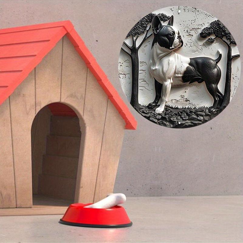 Round Wooden Sign Faux Wooden Carved Painted Circular, Perfect for Dormitory Decoration, Valentines Day Gift, Hippie Themed, Boston Terrier Lovers