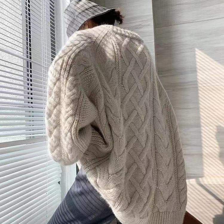 2022 New Pullover Sweater Women's Crew Neck Twist Loose Knitwear Female Long Sleeve