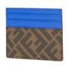 Fendi Diagonal Striped Texture Ff Pattern Calfskin Card Holder Men'S Blue And Brown