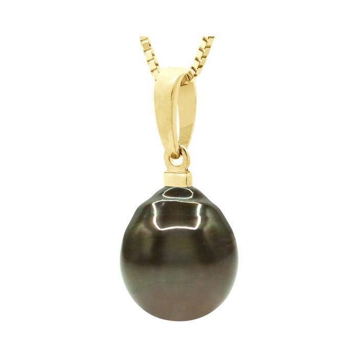 Pendentif - PEARLS & COLORS - Perle de culture de Tahiti Poire 9-10 mm - Or jaune 9 ct (375) - Qualité A+