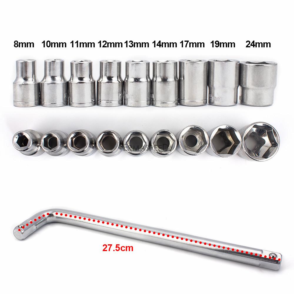 Инструменты для мотоцикла, набор коротких головок CRV, глубокая головка 8-24 мм, адаптер для динамометрического ключа с трещоткой, гаечный ключ, ремонт автомобиля, мото-велосипеда