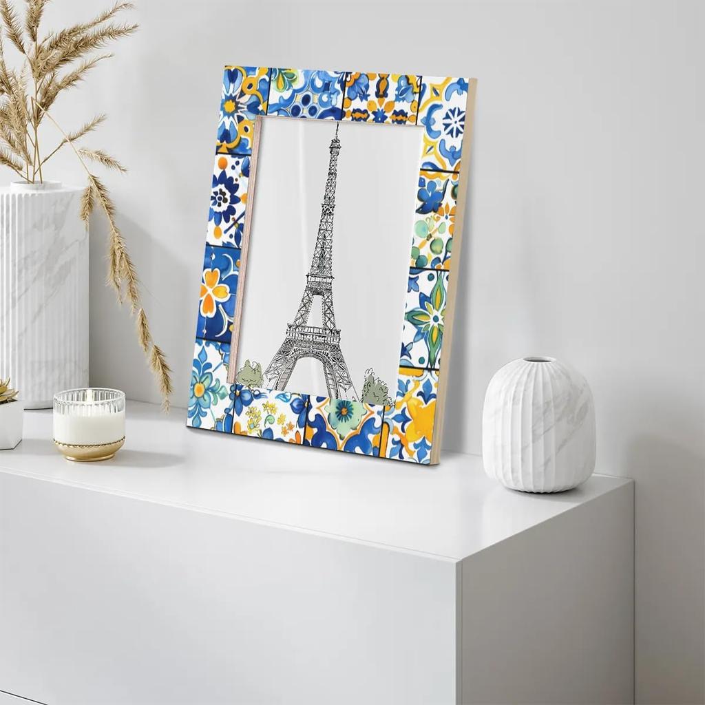 Troditional Spanish Tile Pattern 4x6 Picture Frame, Display Photos 3.5x5.5 without Mat, Elegant Picture Frames Collage Wall Home Gallery Decor
