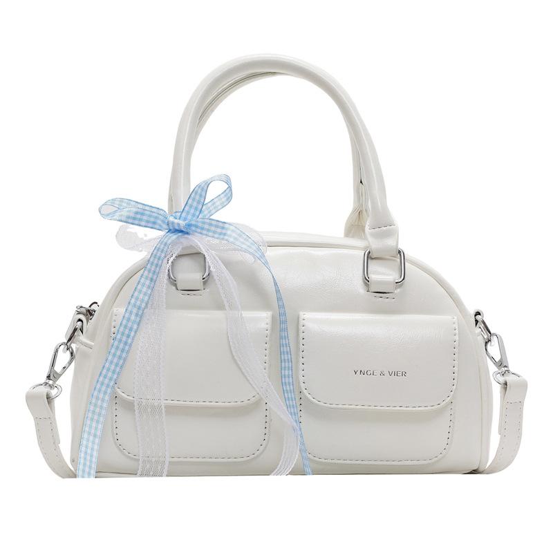 French Sweet Fashion High Sense Portable Boston Bag Niche Design Simple Solid Color Commuter Messenger Bag Women