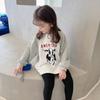 Kids Girls' Round Neck Cartoon And Letter Blouse Long Sleeve Pullovers
