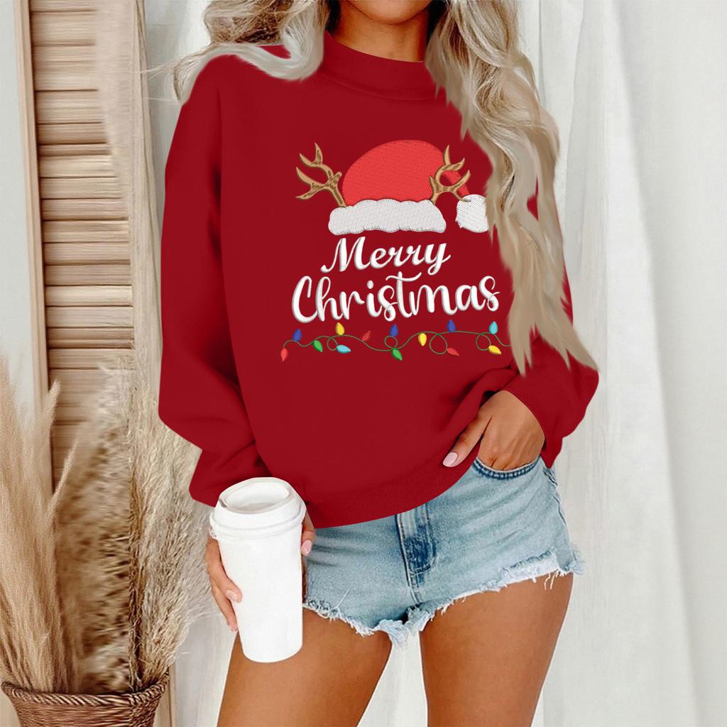 Women's Casual Fashion Round Neck Long Sleeve Christmas Printed Sweatshirt