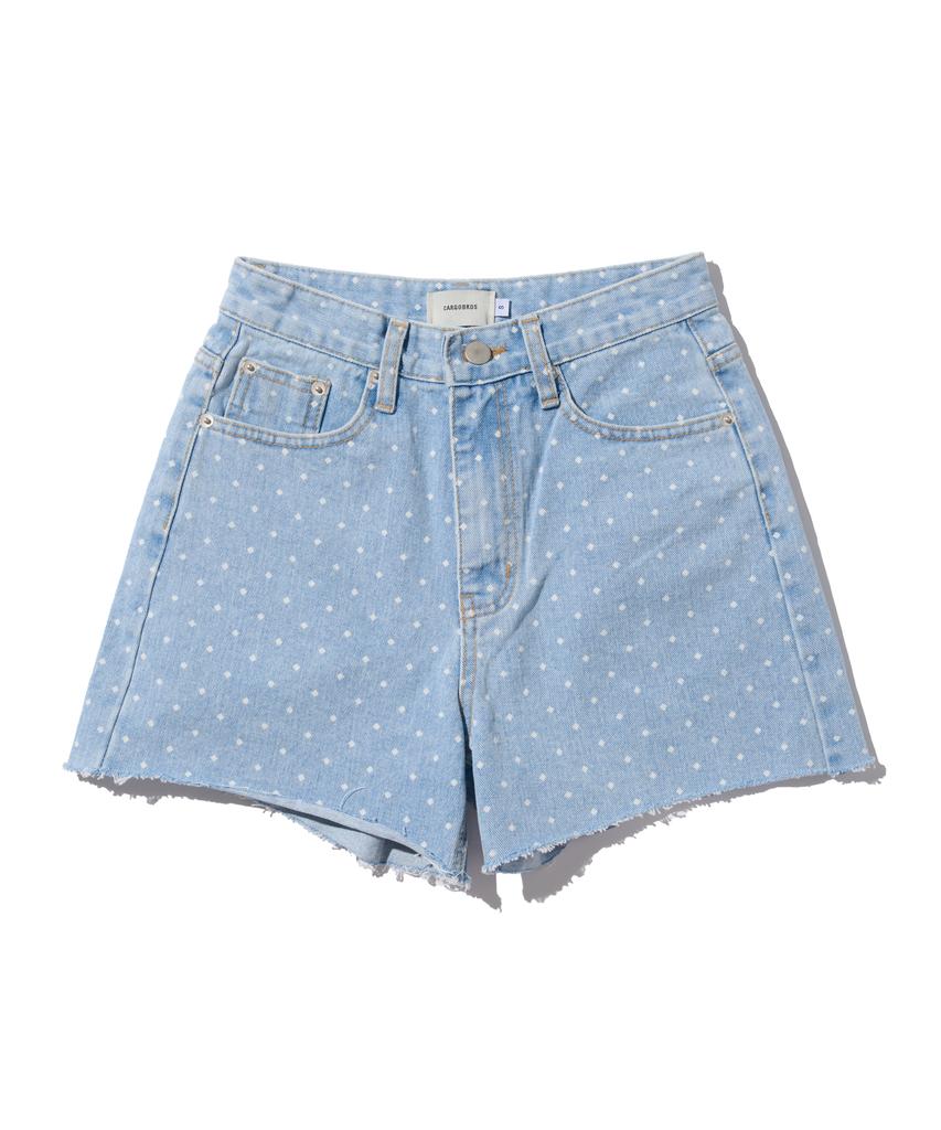 CARGOBROS FOR WOMAN Dot Cutoff Denim Shorts (Light Wash)