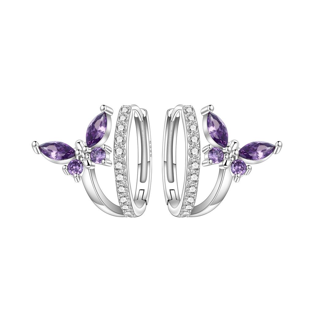 Серьги-кольца из серебра 925 пробы Серия «Пчелы Бабочки Насекомые» с цирконами Женские Украшения Подарки Аксессуары
