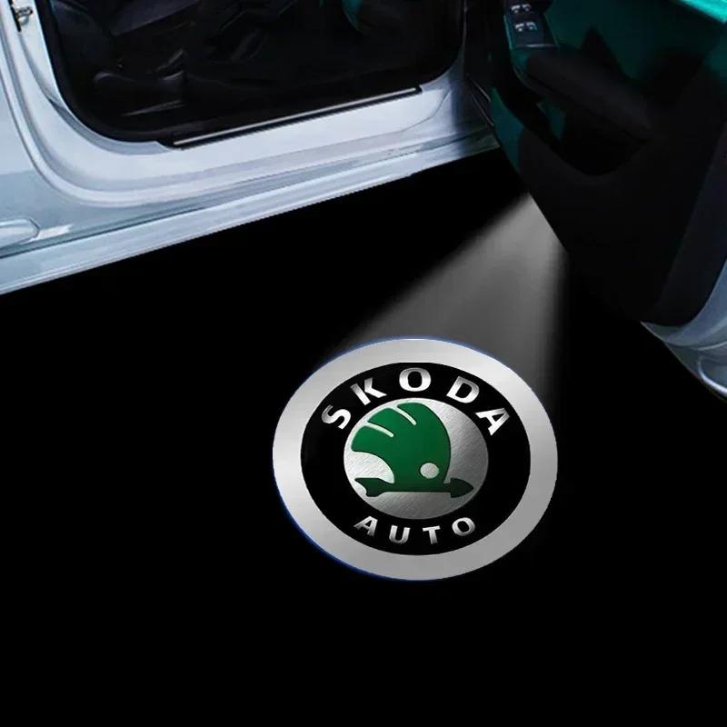 2025 Новый 1/2 шт. Светодиодная HD-лампа-проектор тени «Добро пожаловать» для двери автомобиля, логотип, свет для Skoda Octavia Rapid Kodiaq Karoq Superb Fa