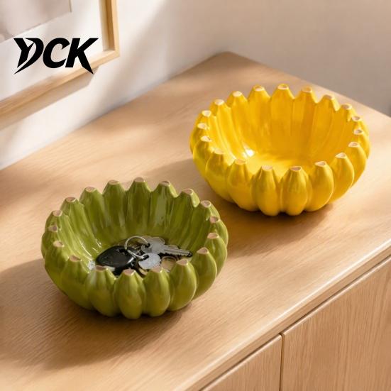 Unique Housewarming Gift Ceramic Banana Fruit Bowl, Creative Yellow Tray, Decorative Home Decor Table Accent Salad Bowl for Kitchen Dining