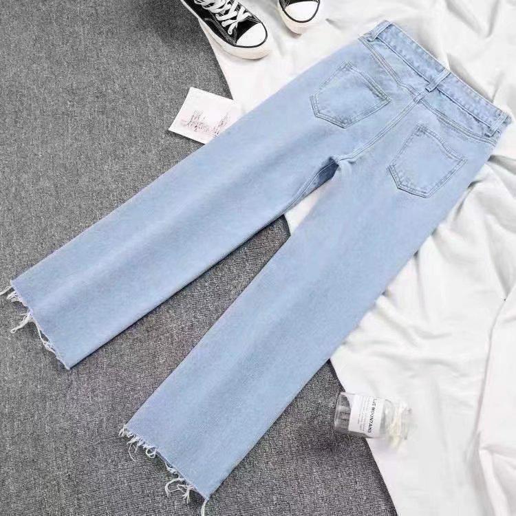 High-Waist Raw-Edge Straight-Leg Jeans for Women - Slim Fit, Loose, Korean Style 2022 Spring Collection