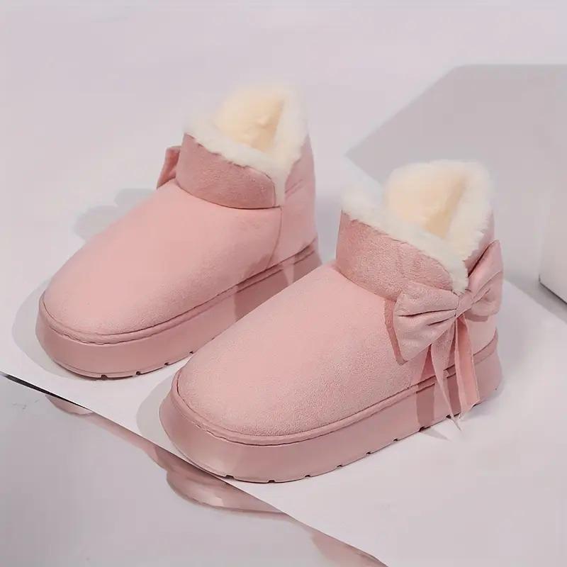 Уютные зимние сноубутсы с плюшевой подкладкой для мужчин и женщин - Элегантный бант, Мягкая подошва, Модные тапочки для дома/улицы