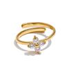 Yhpup Exquisite Stainless Steel Bling Cubic Zirconia Flower Adjustable Ring for Women Fashion Shiny Finger Jewelry New