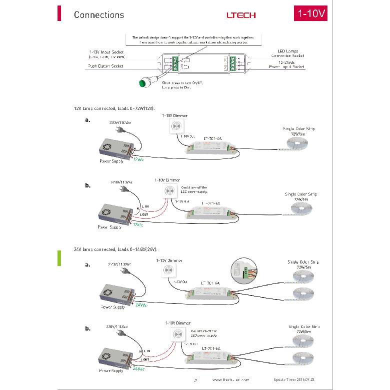 LTECH CV 0-10V 1-10V Dimmer Driver LT-701-6A/12A LT-704-5A DIN-711-12A Input DC12V 24V Control Single Color RGBW LED Strip Light