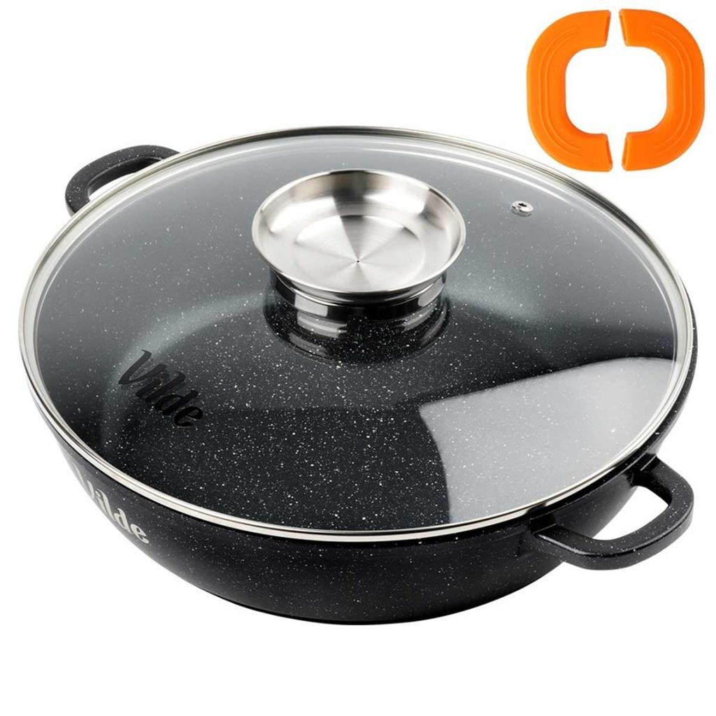 GARNEK GRANITOWY PŁASKI PATELNIA 3,3L 28cm Z POKRYWĄ Z AROMATYZEREM TERRUNA 199108