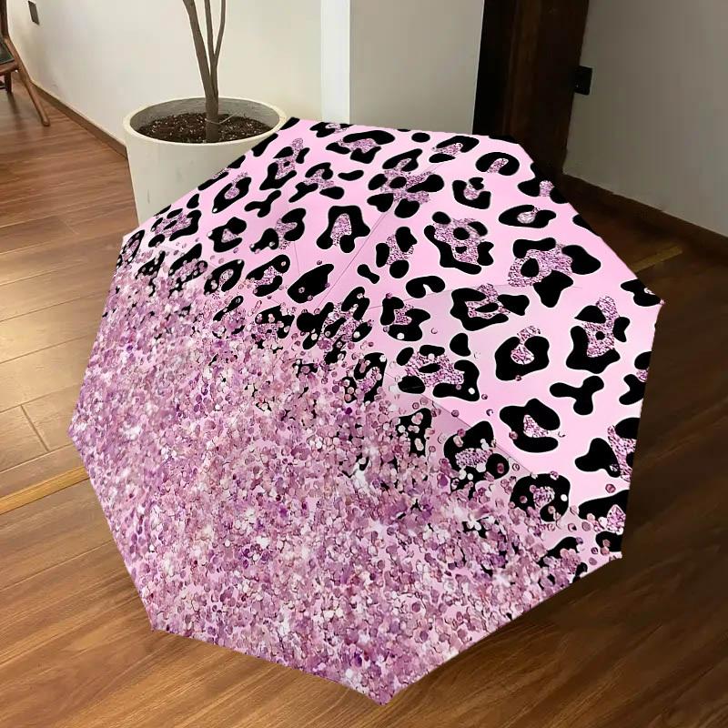 1PC Leopard print Glitter Umbrella-9-Rib Reinforced, Automatic Open, Lightweight & Durable, Cute Fashion Accessory for Outdoor-P0769