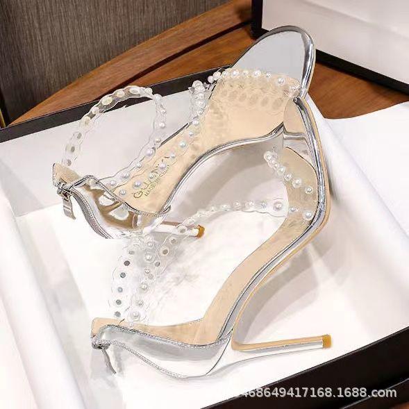 2025 новый дизайн sense нишевый прозрачный жемчужный односложные босоножки женские шпильки высокие каблуки