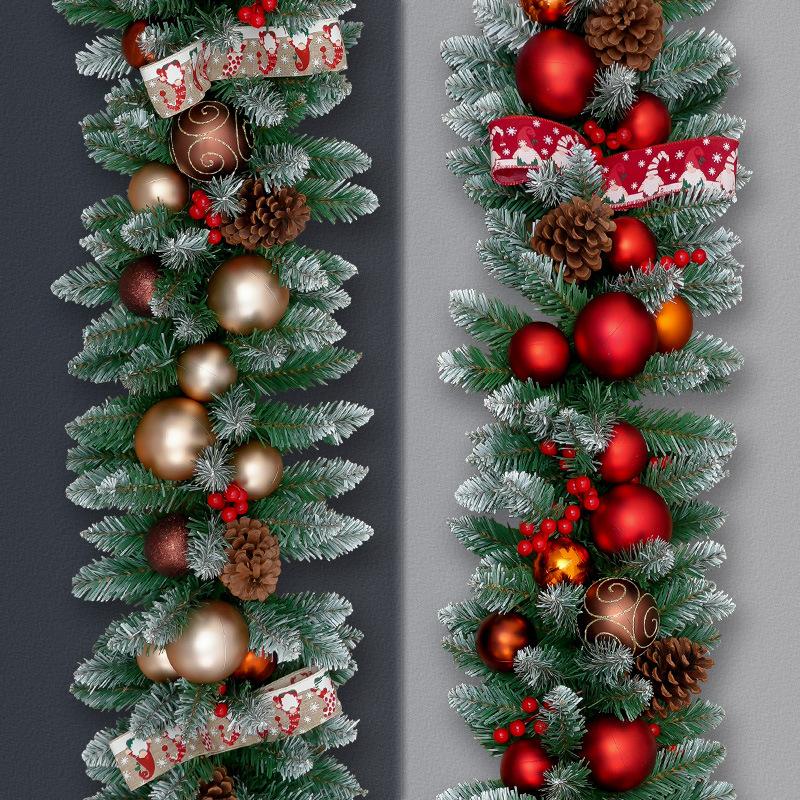 Factory Christmas Wreath Door Hanging Decorative Vine Snowfall for Mall Entrance Stair Handrail Pendant Bell Artificial Flower