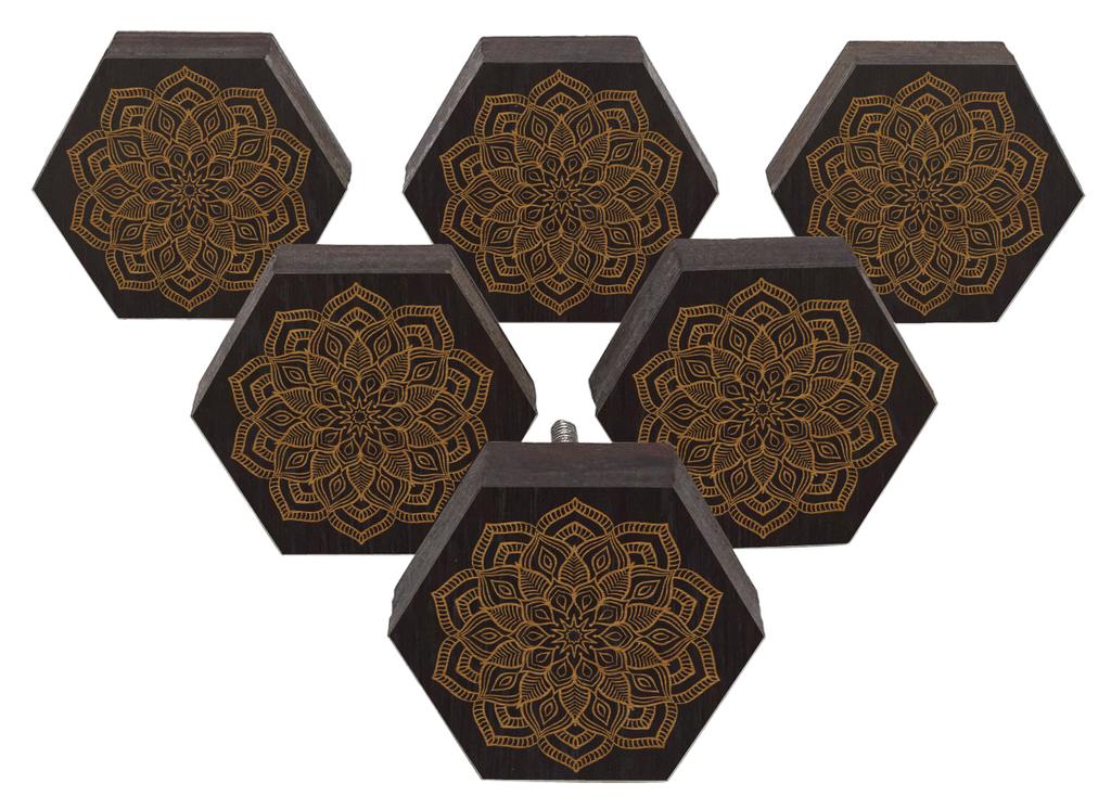 IBA Indianbeautifulart Brown Engraved Knobs Pack of 10 Wooden Wardrobe Door Knobs Drawer