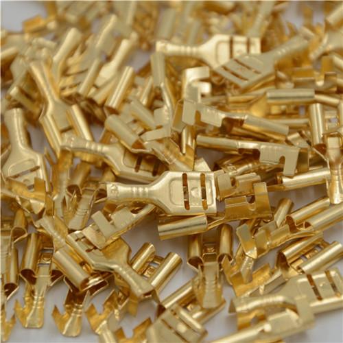 New Sale 100 Pcs 6.3mm Gold Brass Car Speaker Female Spade Terminal Wire Connector