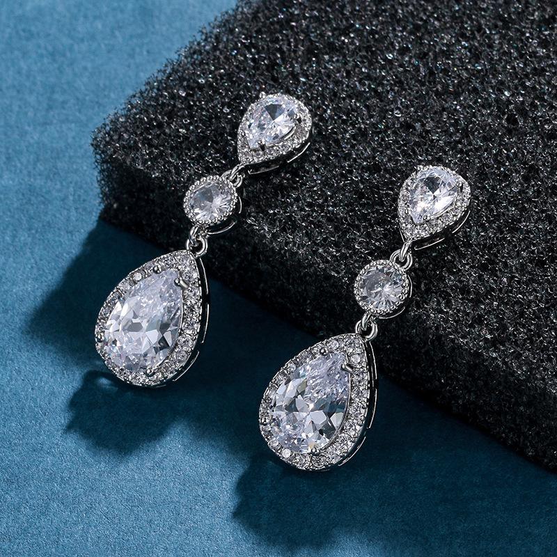 Bridal High-end Earrings Temperament Elegant Water Drop Zircon Stud Earrings European and American Cross-border Fashion Women's Exquisite Earrings