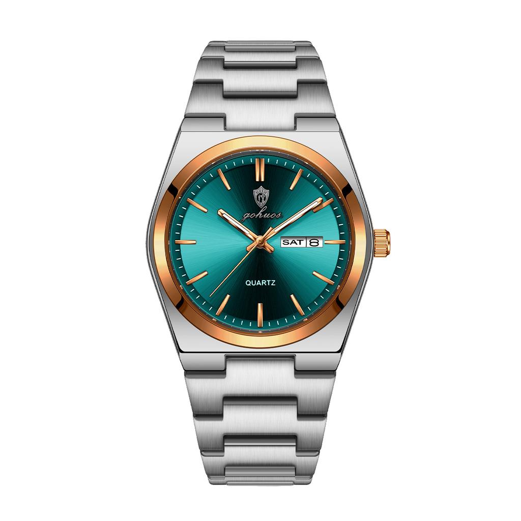 Gohuos 8807 Big Round Dial Stainless Steel Men's Quartz Wrist Watch Reloj Para Hombre Calendar Display Business Watches with Box