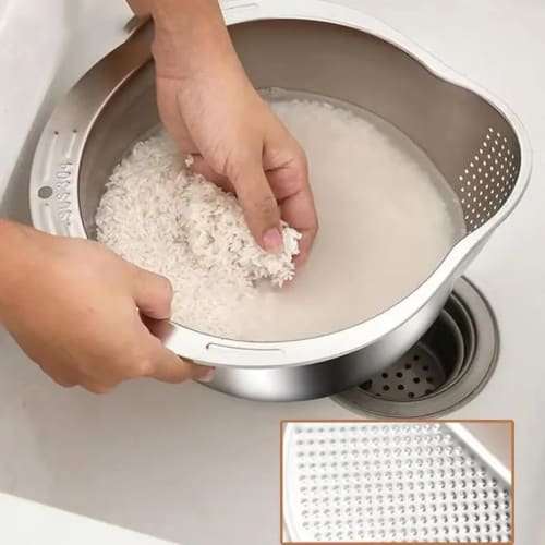 zmart Rice Washer, Strainer Bowl, Stainless Steel 304, Rice Washing Bowl, Rice Sieve, Colander, Fruit Rice Sharpener, Rice Washer, Kitchen Strainer, C