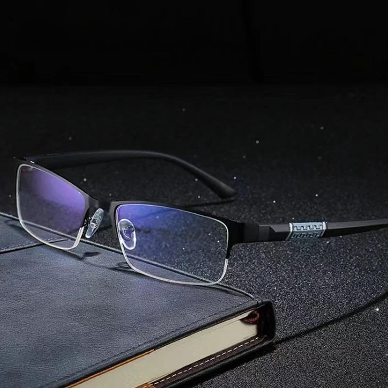 Мужские очки с полуободковой оправой, защищающие от синего света, для пресбиопии, маленькая квадратная оправа, деловой стиль, мужские очки, классические популярные металлические очки