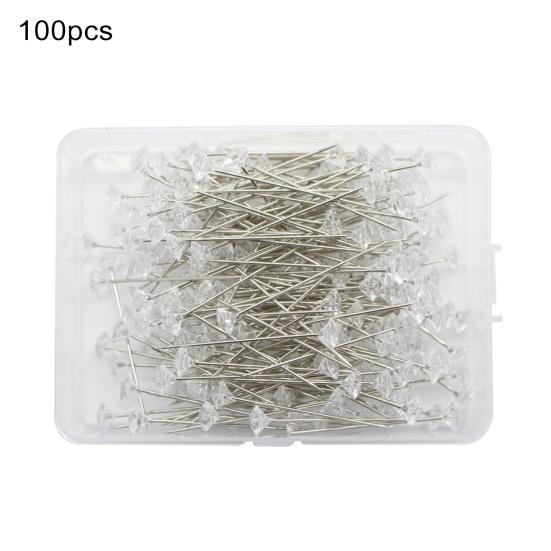 100 шт./кор., прозрачные булавки для букета из искусственного бриллианта, вуаль, булавки для корсажа, элегантные бутоньерки, прямые булавки с цветочным рисунком, сделай сам, ремесло