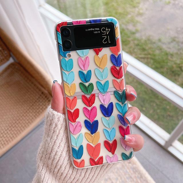 Женский милый красочный чехол для телефона с сердечком для Samsung Galaxy Z Flip 3 5g, тонкий прозрачный жесткий чехол для ПК Z Flip3