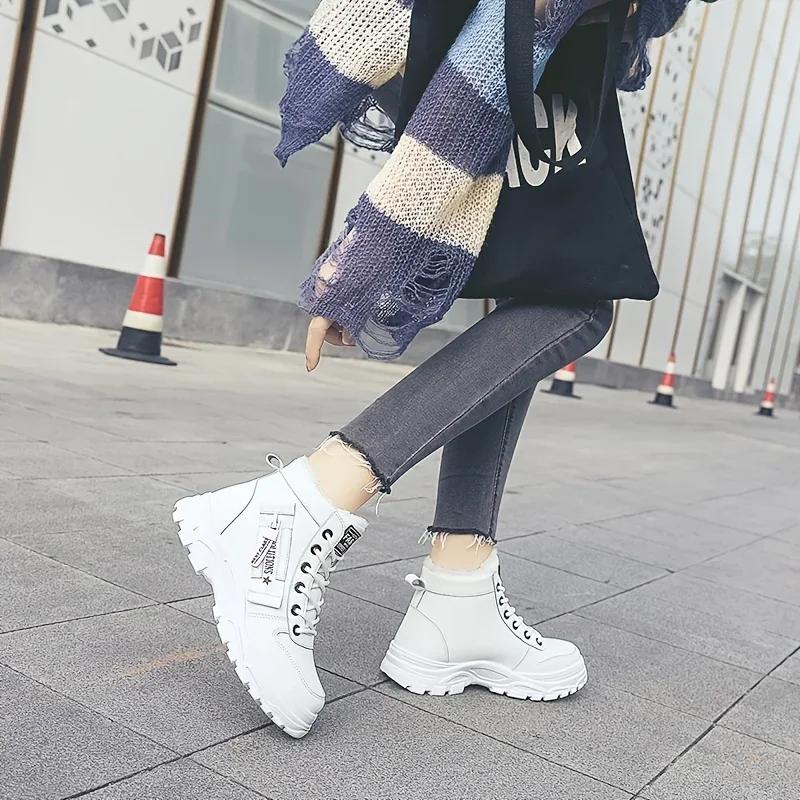 Designer Sneakers for Women Casual High Top Shoes Womens 2024 Winter Plush Lined Warm Shoes Thick Lace-up Sports Shoes Size 43