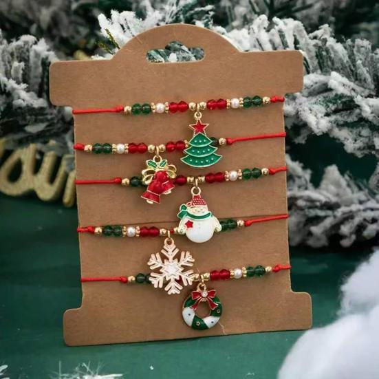 Рождественские браслеты из бусин ручной работы из полимерной глины, эластичные браслеты оптом, белые, красные, зеленые, дружба, праздничные украшения, подарок для женщин, девушек