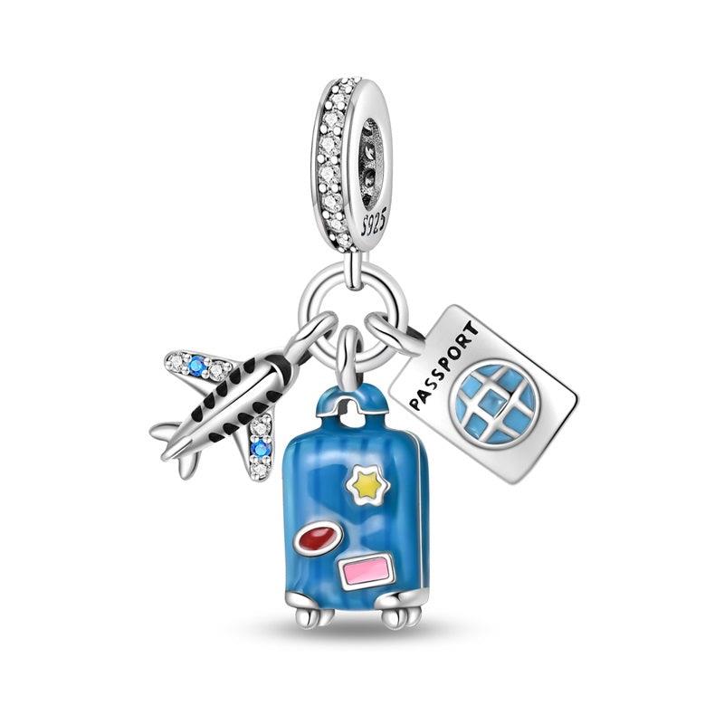 New 925 Silver Airplane Passport Vacation in Rome Beads Charm Pendant Fit Bracelet Necklace DIY Gift Women