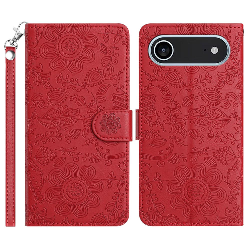 For iPhone Air Case Flower Imprint Leather Flip Wallet Phone Cover with Wrist Strap