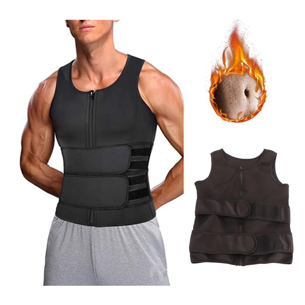 Мужской корректирующий жилет для тела, утягивающая майка без рукавов, впитывающая пот, для тяжелой атлетики, бокса, аэробных упражнений, черный, L