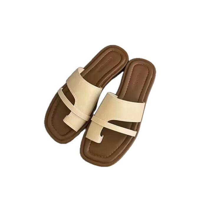New Simple Wind Open-toed Flat Sandals Ins Wind Versatile Casual Vacation Outer Wear Cover Toe Out Cool Slippers Summer