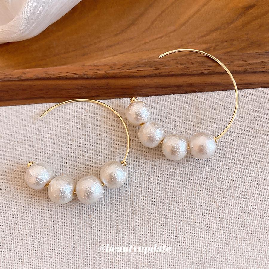French Retro Pearl Beaded C-shaped Geometric Ear Hooks Niche Fashion High-end Simple Temperament Women Earrings